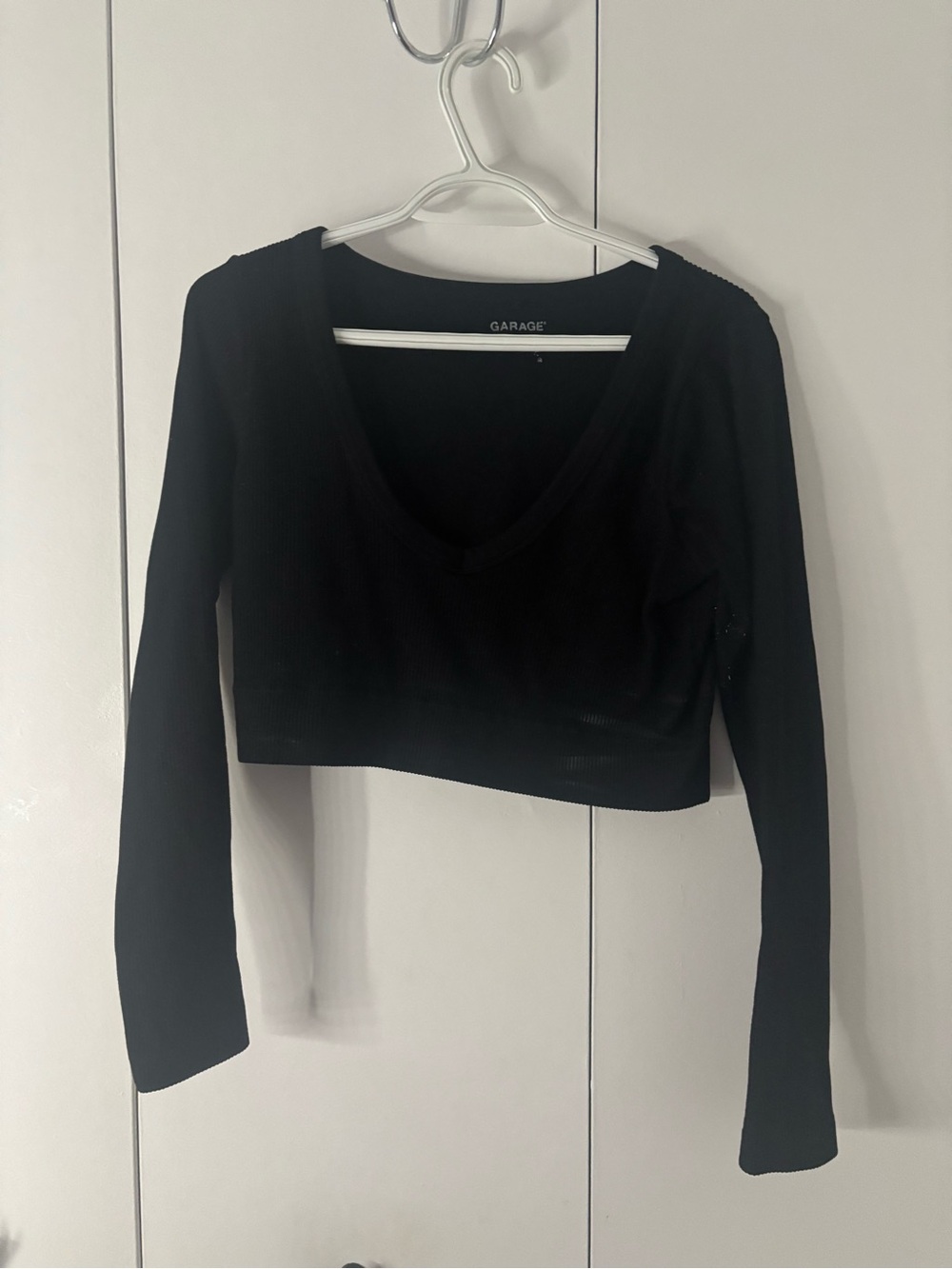 Garage Black Ribbed Long Sleeve Crop Top